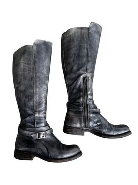 Bed Stu Boots Shoe Cobbler Series Leather Moto Distressed Black Grey Womens 6